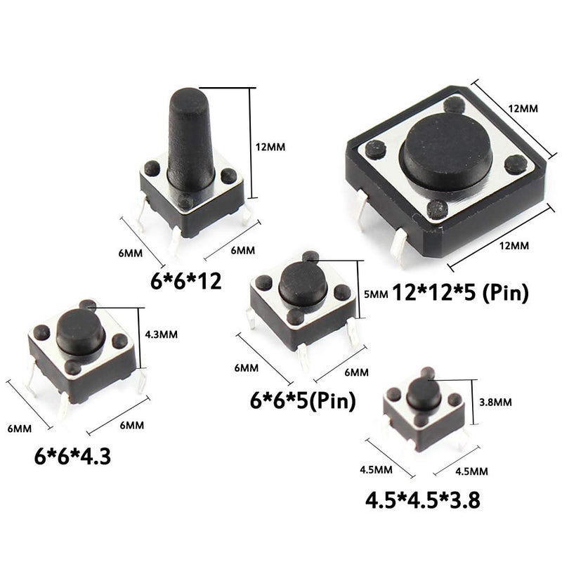 Yetaida 125Pcs 25 Values Micro Momentary Tactile Switch, SMD & DIP Tactile Touch Push Button Switch, 2/3/4 Pin Miniature Mini Small Tact Switch Assortment Kit (Packaged) - Image 2